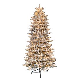 Puleo International 7.5' Pre-Lit Flocked Slim Fir Christmas Tree