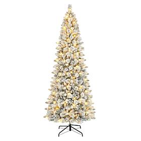 Puleo International 9' Pre-lit Flocked Spruce Tree 450 Warm White LEDs