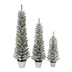 Puleo International Potted Flocked Pencil Trees in Pot 3pc Set