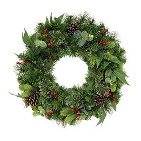 Puleo Intl. 24" Decorated Christmas Wreath with 120 Tips, Green