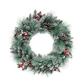 Puleo Intl. 24" Glitter Needle Mixed Christmas Wreath, Green