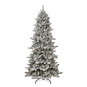 Puleo Intl. Pre-Lit 7.5' Slim Flocked Spruce Artificial Christmas Tree