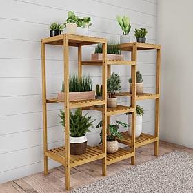 Pure Garden Multi-Level Freestanding 9-Shelf Bamboo Plant Stand