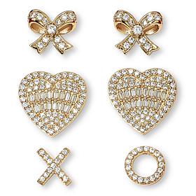 Radiance by Absolute™ 3.48ctw Heart, Bow and XO Stud Earrings