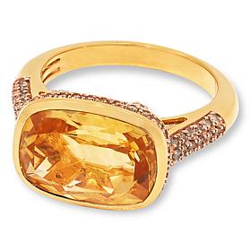 Rarities 14K Gold-Plated 14x10mm Gemstone and 0.49ctw Diamond Ring
