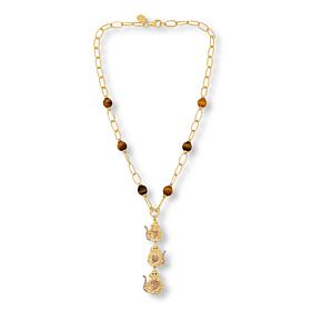 Rarities 18" Tiger's Eye and Gemstone No Evil Monkey Drop Necklace