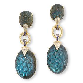 Rarities Gold-Plated Labradorite, Iolite and Zircon Carved Earrings