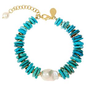 Rarities Gold-Plated Turquoise and Freshwater Pearl Bracelet