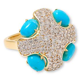 Rarities Turquoise and White Zircon Gold-Plated Sterling Silver Ring 