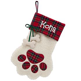 Red Plaid Cuff Paw Dog Bone Personalized Stocking