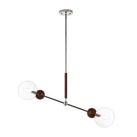 Safavieh Rocky 2-Light Extendable Pendant, Dark Walnut/Nickel