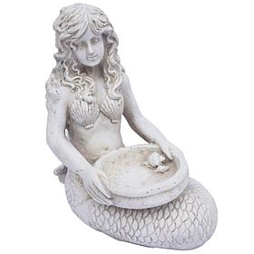 Santa's Workshop Cold Cast Mermaid Birdbath in Antique White 