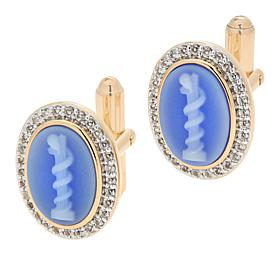Service First 18K Gold-Plated Carved Chalcedony & Gem Cameo Cuff Links