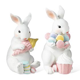 Set of 2 Easter Resin Bunny Table Decor