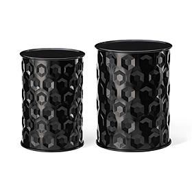 Set of 2 Multi-Functional Embossed Cylindrical Black Garden Stool