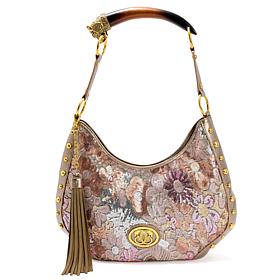 Sharif Legacy 3D Sculpted Horn Handle Sequined Leather-Trimmed Hobo