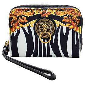 Sharif Legacy Belted Arabesque Canvas and Leather Wristlet Wallet