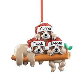 Sloth Family of 3 Personalized Ornament