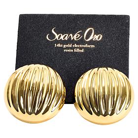 Soave Oro 14K Gold Electroform Domed Button Stud Earrings