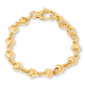 Soave Oro 14K Yellow Gold Electroform Polished Heart Link Bracelet