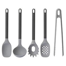Soft Gray Silicone 5pc Kitchen Utensil Set with Rubber Handles