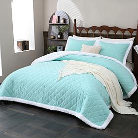South Street Loft Sherpa Trimmed Quilt Set