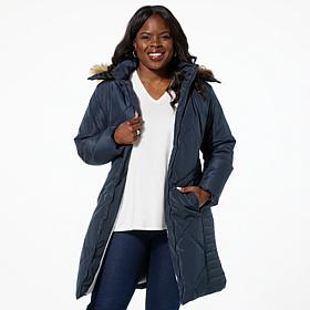 Sporto® Daisy Water-Resistant Quilted Long Coat with Removable Hood