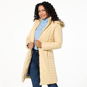 Sporto® Daisy Water-Resistant Quilted Long Coat with Removable Hood