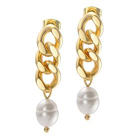 Stately Steel Chain Faux Pearl Drop Earrings