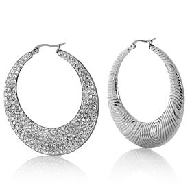 Stately Steel Crystal Hoop Earrings