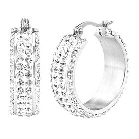 Stately Steel Crystal Hoop Earrings