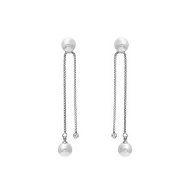 Stately Steel Cubic Zirconia and Simulated Pearl Drop Earrings  