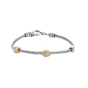Stately Steel Cubic Zirconia Pavé Station Cable Wire Bracelet