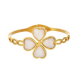 Stately Steel Flower Heart Bangle Bracelet