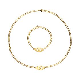 Stately Steel Handcuff Chain Necklace and Bracelet Set