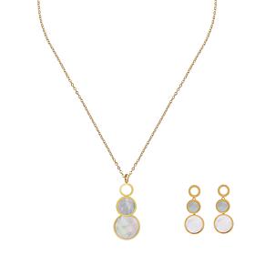 Stately Steel Marble Stacked Circles Pendant-Necklace and Earring Set