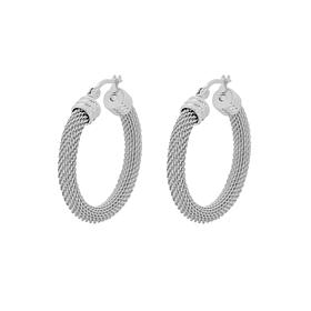 Stately Steel Mesh Link Hoop Earrings - 1-5/16"