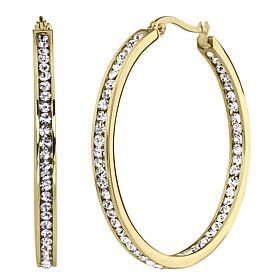 Stately Steel Round Inside-Outside Pavé Hoop Earrings - 1-1/2"