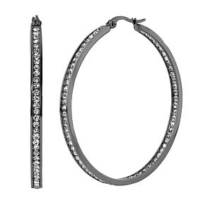 Stately Steel Round Inside-Outside Pavé Hoop Earrings - 2"