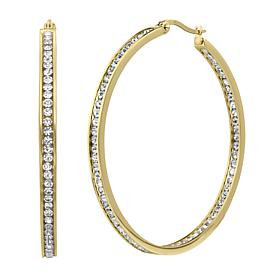 Stately Steel Round Inside-Outside Pavé Hoop Earrings - 2"