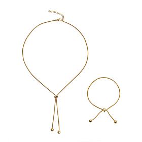 Stately Steel Stainless Steel Beaded Lariat Necklace and Bracelet Set