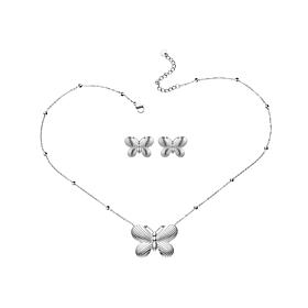 Stately Steel Stainless Steel Butterfly Necklace and Earrings Set