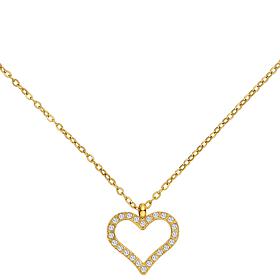 Stately Steel Stainless Steel CZ Open Heart Pendant Necklace