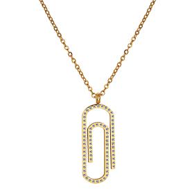 Stately Steel Stainless Steel CZ Paperclip Drop Necklace