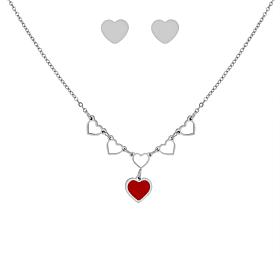 Stately Steel Stainless Steel Multi-Heart Necklace and Earring Set 