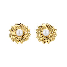 Stately Steel Stainless Steel Simulated Pearl Stud Earrings