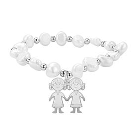 Stately Steel Stainless Steel Simulated Pearl Two Girls Bracelet