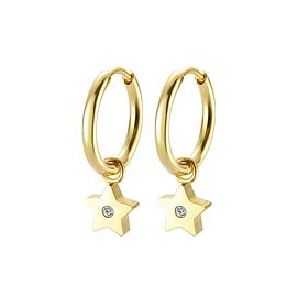 Stately Steel Stainless Steel Star CZ Dangle Earrings
