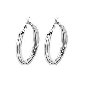 Stately Steel Stainless Steel Triple Overlapping Hoop Earrings