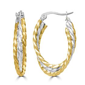 Stately Steel Stainless Steel Two-Tone 3-Row Twist Hoop Earrings